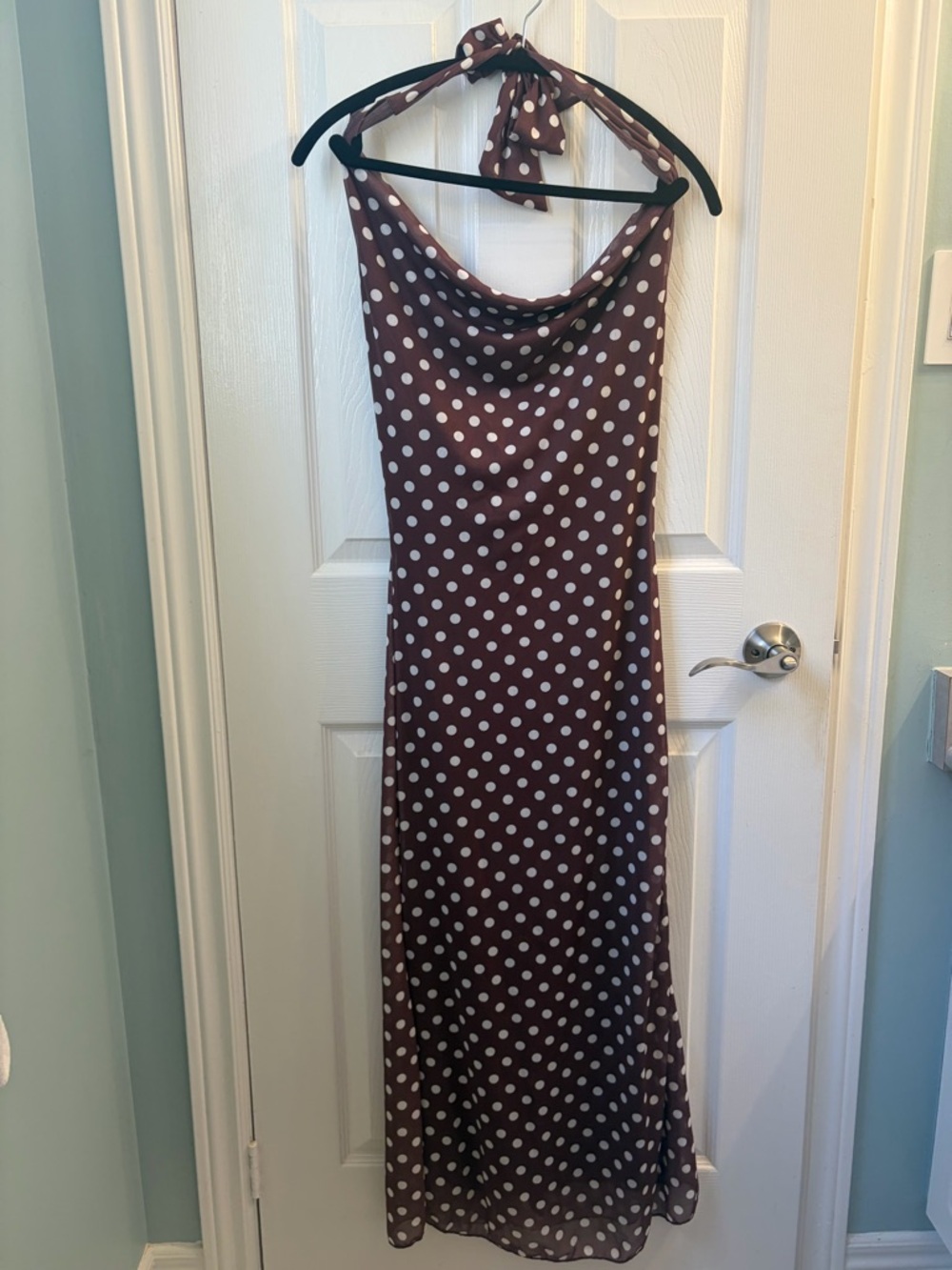 See You Monday Brown and White Polka Dot Halter Maxi Dress